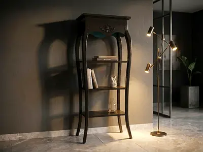 Vintage Style Black Lacquered Queen Anne-style Cabriole Leg Tiered Display Shelf (185 cm)