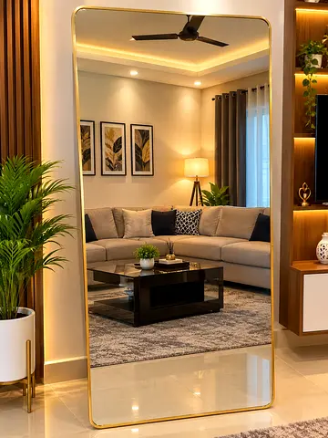 Large Full-Length Gold Framed Floor Mirror - Modern Rectangular