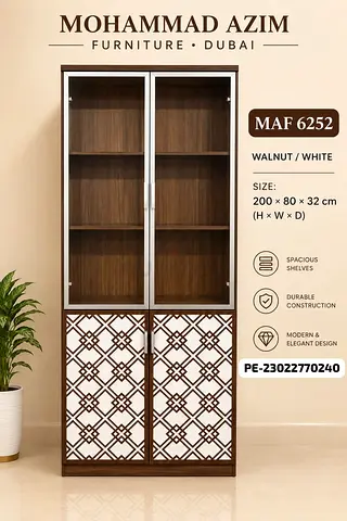 New Walnut & White Storage Cabinet - 200x80x32 cm book shelves