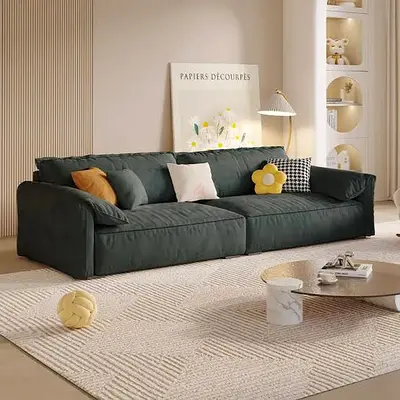 Modern Deep-Green Low-Profile 3-Seater Sofa -