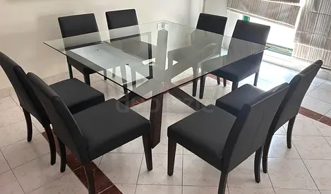 6-Seater Glass Dining Table Set with 6 Chairs – Excellent Condition- TAKE ALL!