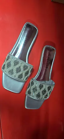 Silver beaded women's slip-on sandals, size EU 37,38,39,40,41