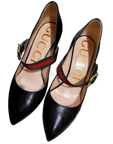 Gucci Gucci Black Leather Sylvie Mary Jane Pumps women shoes