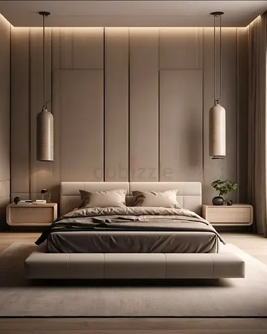 Modern Low-Profile Bed Frame with Padded Headboard