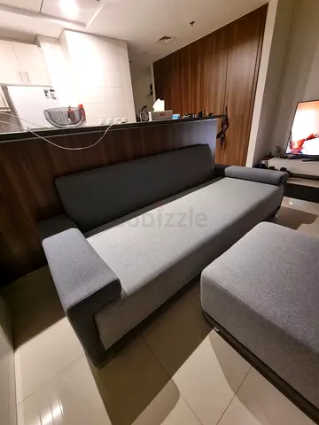 Modern Grey Fabric Sofa (3-seater + Chaise) - Good Condition