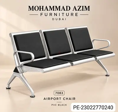 3-Seater Airport/Waiting Room Bench - Black PVC, Metal Frame