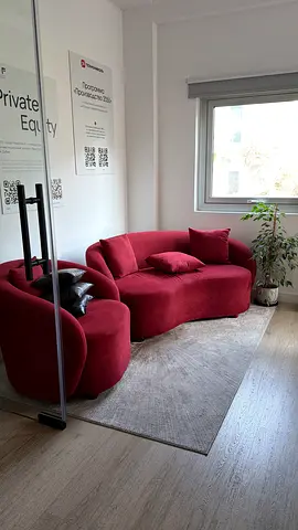 Elegant Burgundy Curved Sofa – Modern Designer Style