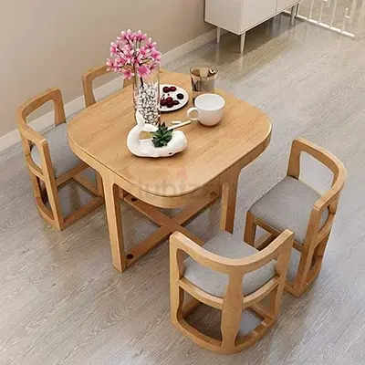 Compact wooden dining table set with 4 chairs - light oak finish