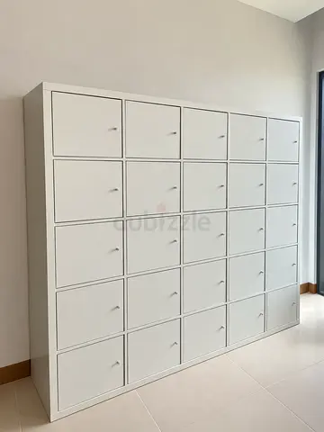 Large white multi-compartment storage locker unit (30 doors) - sturdy office/home organizer