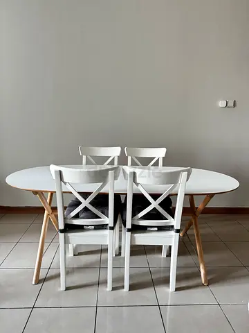 IKEA Oval Dining Table with 4 INGOLF Chairs & Cushions