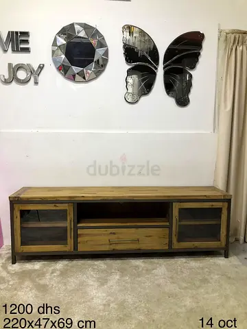 Portland Large TV Entertainment Unit 2 Door 1 Drawer Acacia Hardwood Natural(220x47x69 cm)