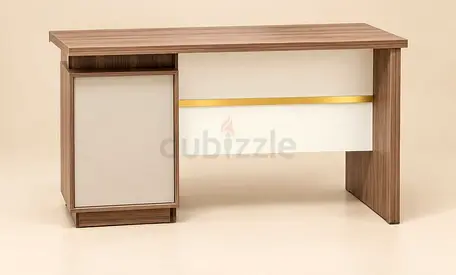 Wooden Study Desk with Storage Cabinet - Light Walnut Finish