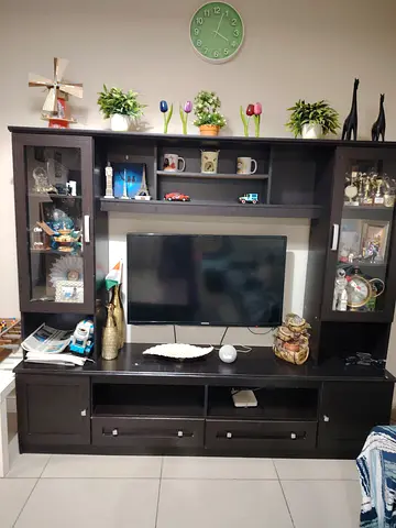 Dark Wood Entertainment Center / TV Unit with Display Cabinets