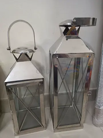 Set of 2 Stainless Steel Glass Lanterns - MARINA HOME