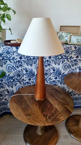 Wooden Table Lamp with Fabric Shade - Mid-century Style