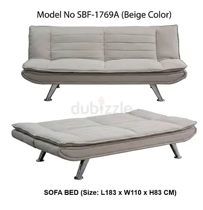 Beige Convertible Sofa Bed - Model SBF-1769A, L183 x W110 x H83 cm