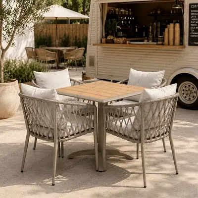 4-Seater Outdoor Dining Set with Cushioned Armchairs and Square Table
