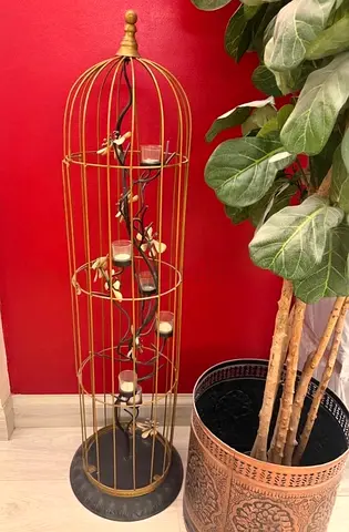 Tall Decorative Gold Birdcage Candle Holder - 3-Tier