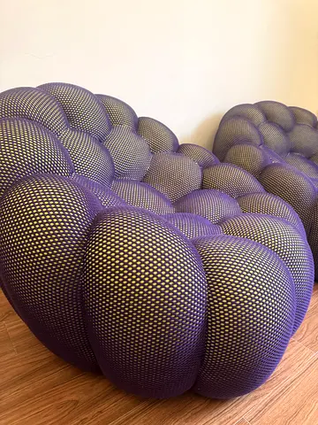 x2 ROCHE BOBOIS Bubble swivel pivoting armchairs lounge chairs rotating in Techno 2D W92 H68 D91cm