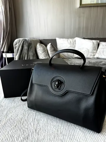 VERSACE La Medusa Leather Top-Handle Bag | Black