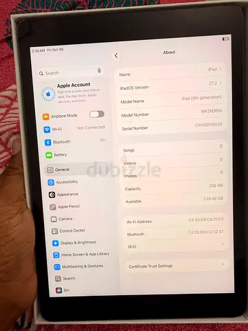 Apple iPad 9th generation 256 gb -Good Working Condition