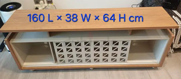 TV Stand / Entertainment Unit - 160 x 38 x 64 cm, Oak & White