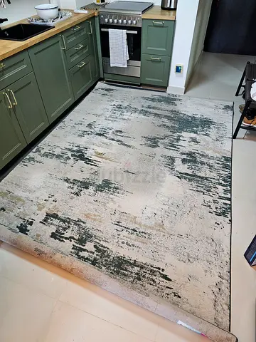 Large abstract modern area rug - neutral tones, good condition