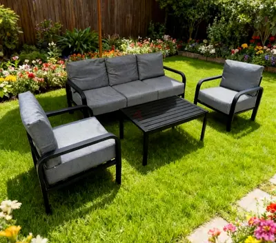 Dark Grey Outdoor Patio Sofa Set with Thick comfortable cushions