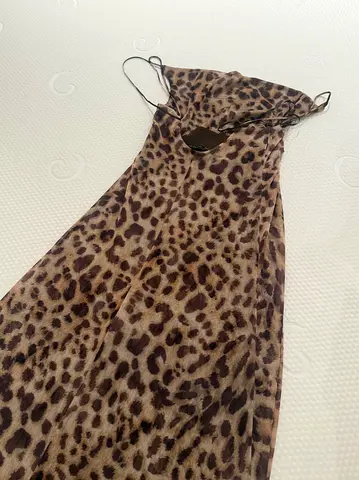 Leopard print silk slip dress with thin straps - size S