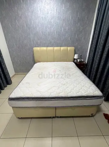 Queen size bed frame with mattress - good condition hydraulic storage made in turkey
