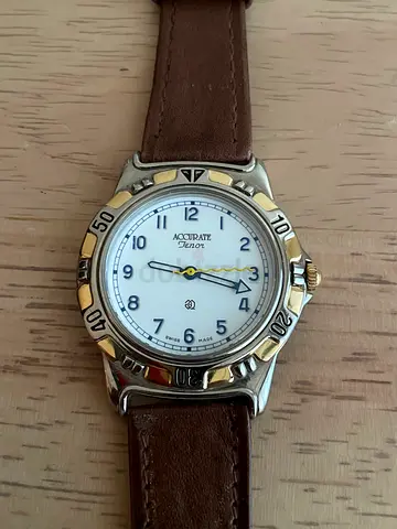 Vintage Accurate Two-tone Men's Watch with Brown Leather Strap