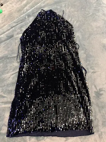 Navy black sequin cocktail dress panel / mini dress (one piece)