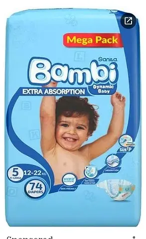 Bambi Extra Absorption Baby Diapers Size 5 (12+kg 74 pcs. i have extra pamper bcz I'm going country.