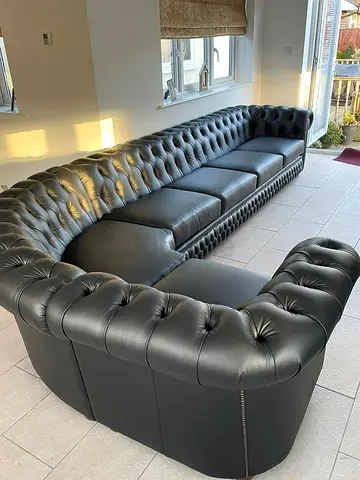 Large Black Chesterfield Leather Corner Sofa -