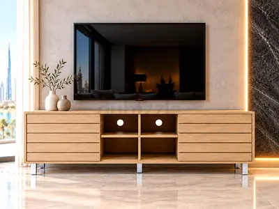 Moden Light Oak TV Cabinet – TV Stand with Storage & Open Shelves