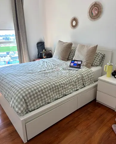 Ikea queen size bed with mattress and storage drawers