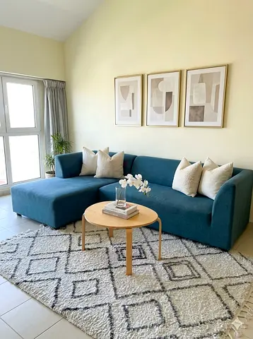 Teal L-shaped Sofa with Chaise - Good Condition
