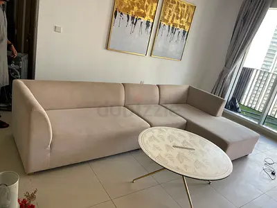 Beige L-shaped Modern Fabric Sofa with Chaise