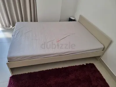 IKEA double bed frame with mattress - beige, good condition
