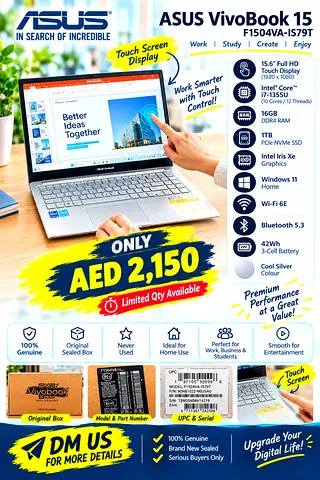 🔥 BRAND NEW SEALED ASUS VIVOBOOK i7 TOUCHSCREEN | 16GB RAM | 1TB SSD / Aed 2150