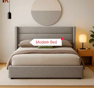 Modern upholstered king bed with headboard - grey