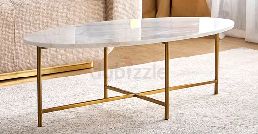 Round Marble-Top Coffee Table with Gold Legs