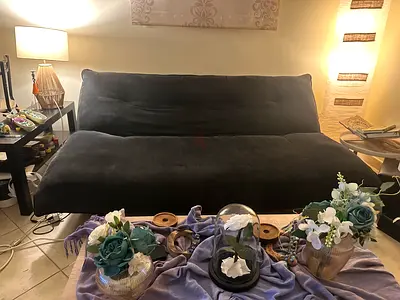 Sofa bed : Dark navy blue convertible futon sofa bed - adjustable back, excellent condition