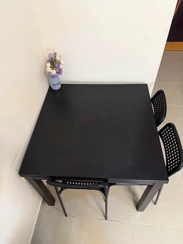 Solid Black Wooden Dining Table with 4 Matching Chairs - Good Condition
