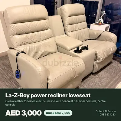 La-Z-Boy 2-seater Power Recliner Loveseat - Cream Leather, Electric Controls