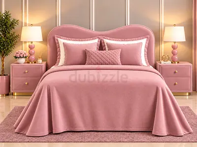 New Pink Upholstered queen Bed with curved headboard storage bed and luxury Queen size bed