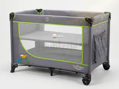 Grey Portable Playard / Playpen with Mesh Sides and Wheels