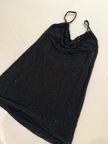 Black Straze Sequin Halter Mini Dress — Size S