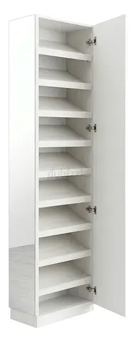Shoe rack with side mirror 
MDF white 
230h x 60w x 35d cms