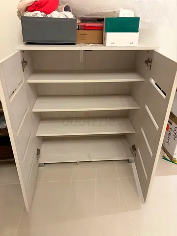 White multi-shelf storage cabinet / wardrobe - average condition